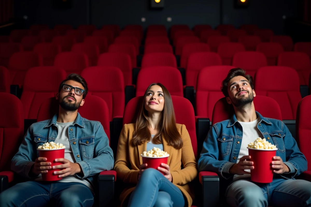 Groupe d'amis dans une salle de cinéma impatients de voir Amazing Spider-Man 3