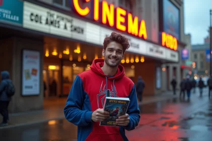 Fan de Spider-Man devant un cinéma attendant la sortie d'Amazing Spider-Man 3 en 2026