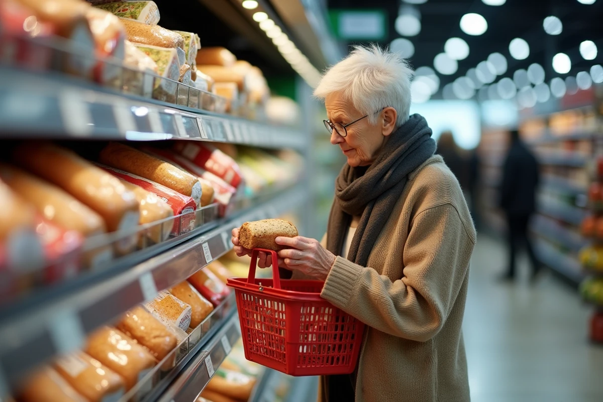 Femme âgée regardant le prix d