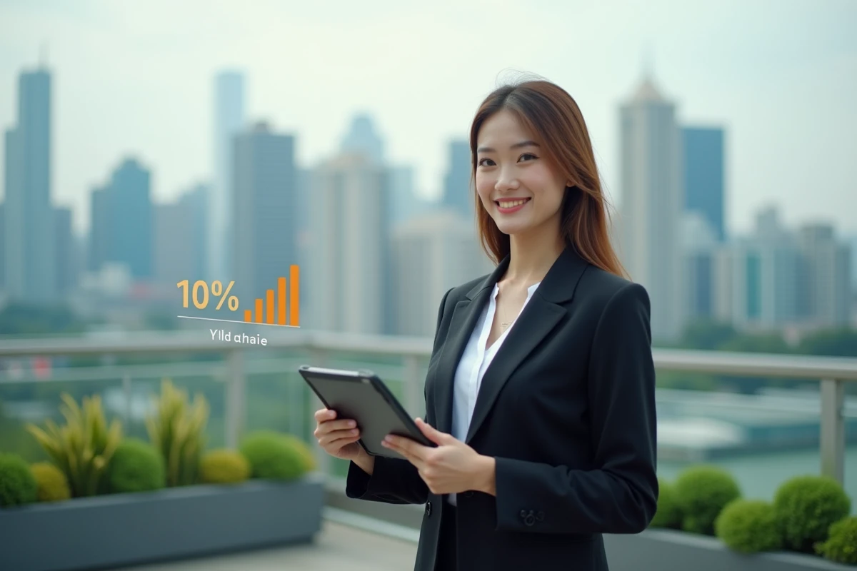 Jeune femme en présentation sur un toit de ville