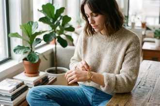 Femme portant un bracelet vintage en seconde main