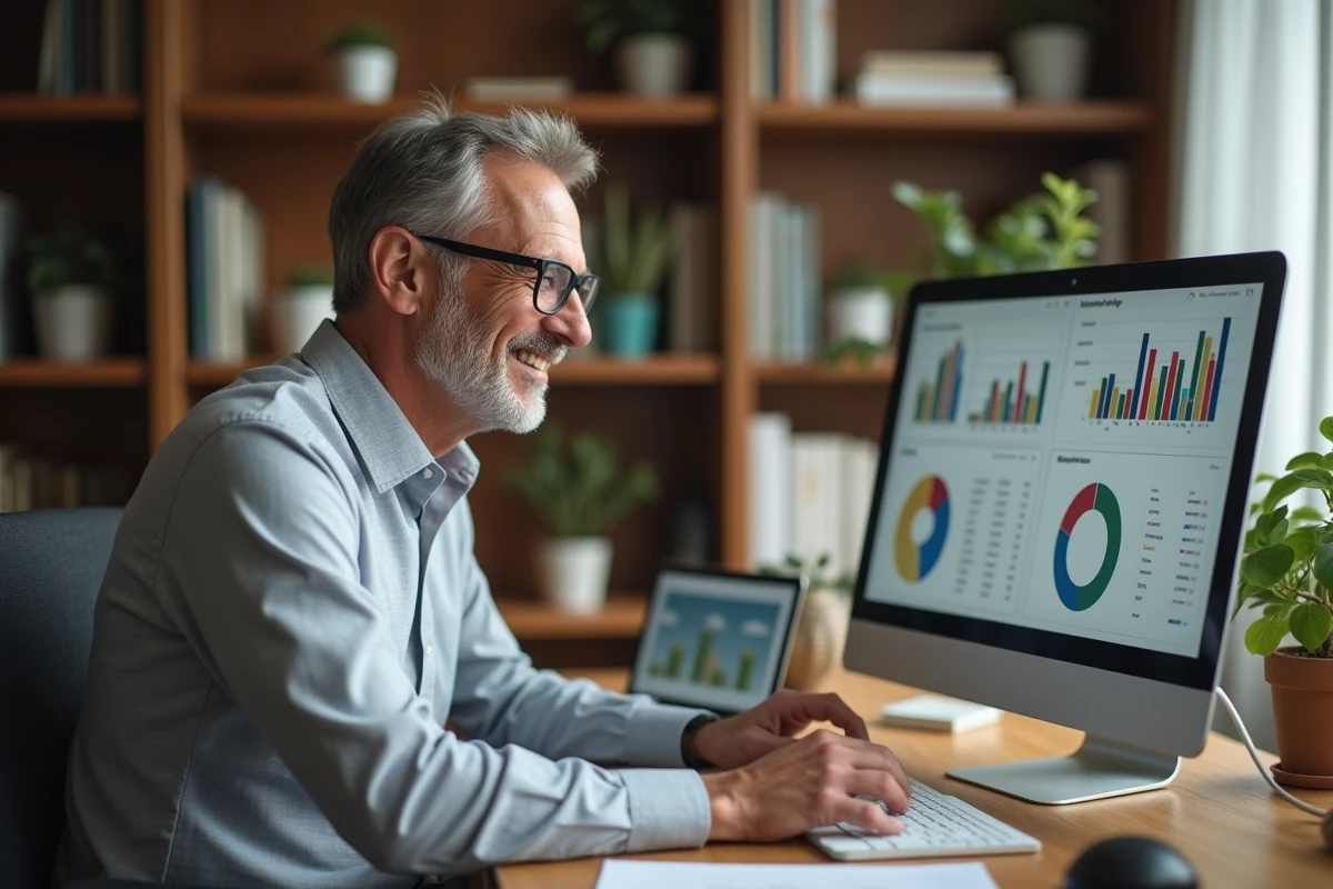 Homme regardant des graphiques financiers sur un écran