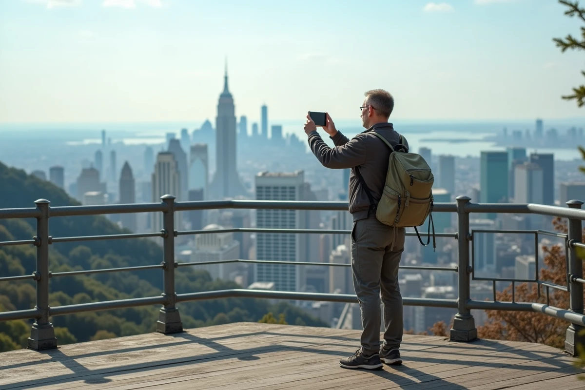 Homme en extérieur partage une visite virtuelle de la ville