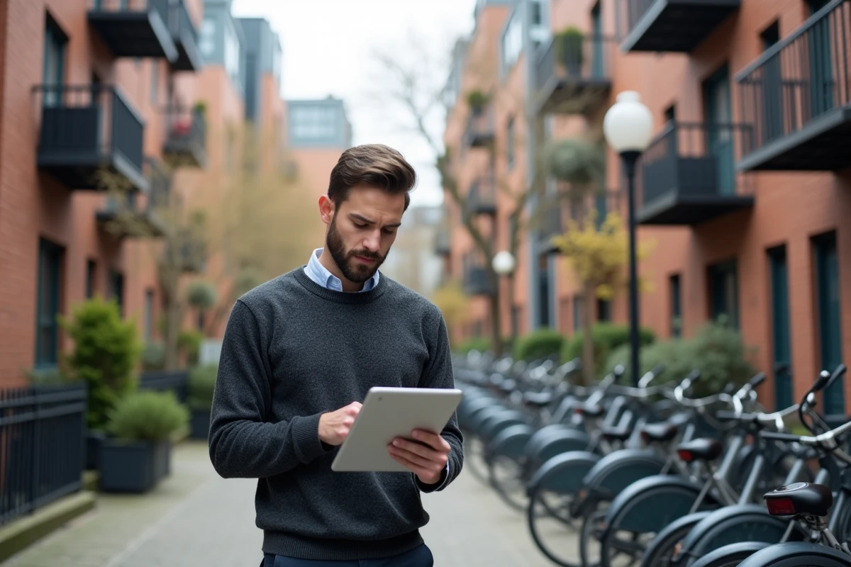 Jeune homme utilisant une tablette pour comparer des prix de location
