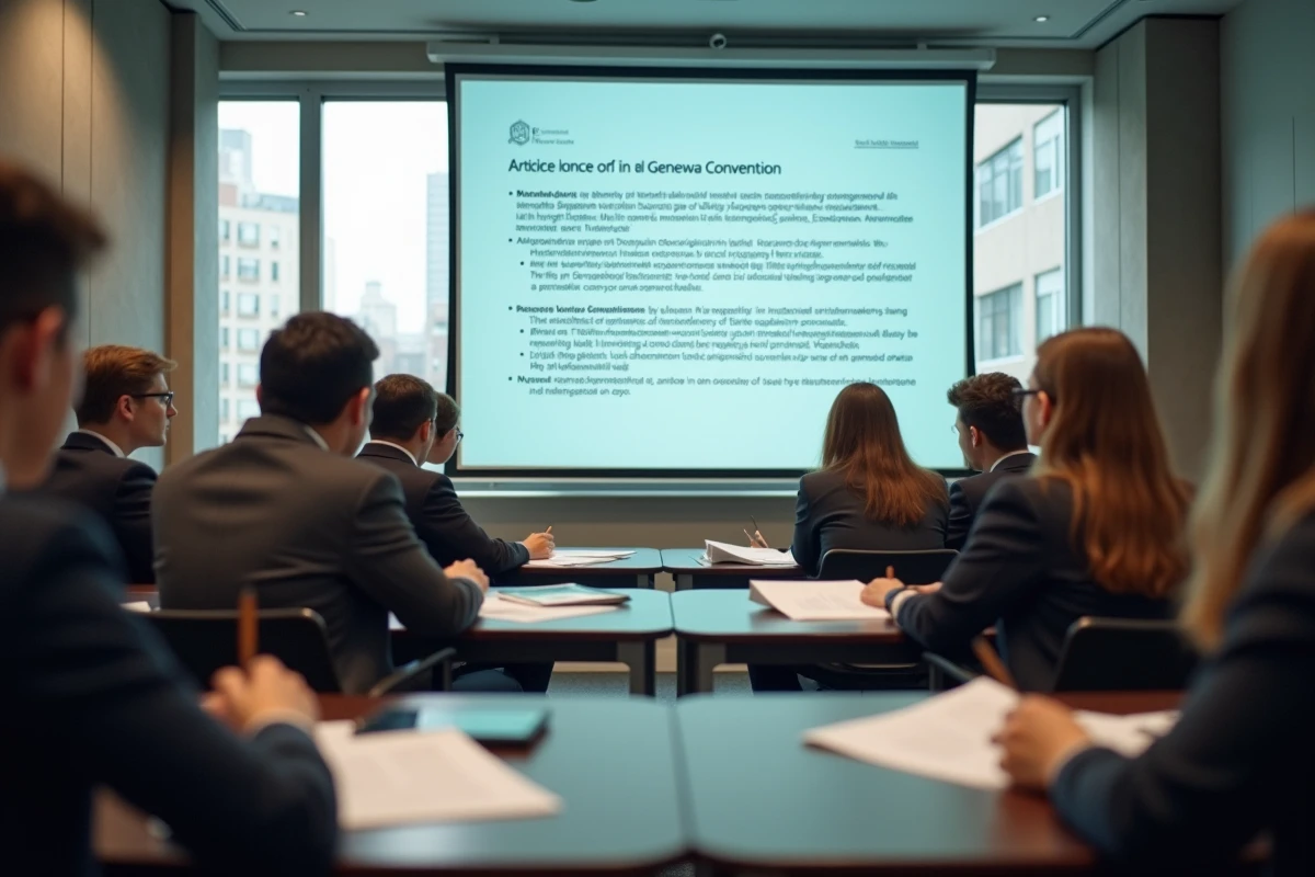 Jeunes étudiants étudiant Article 51 de la Convention de Genève
